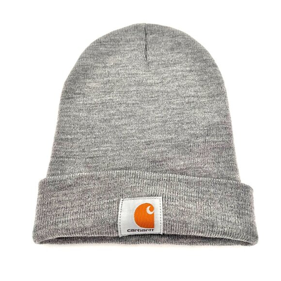 Carhartt Other - Carhartt Mens Gray Acrylic Knit Cuffed Beanie Hat Ski Cap Logo Patch